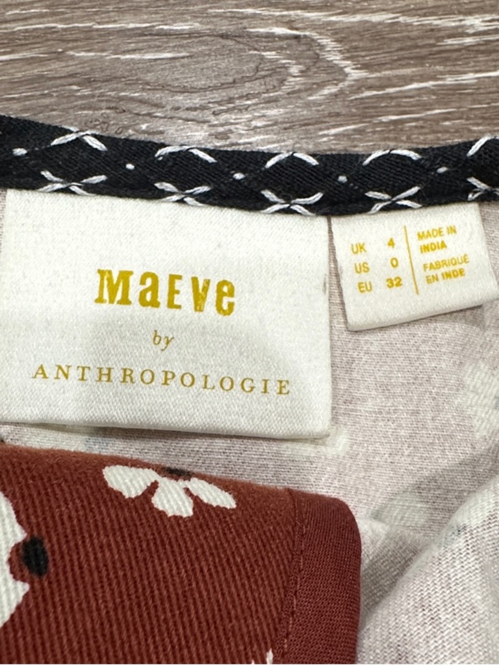 Anthropologie Rust Midi Dress with White Floral Print and Black Trim - Picture 2 of 16